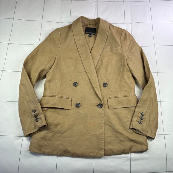 Banana Republic Blazer Tan Iced Latte Linen Double Breasted Academia Classic - Picture 3 of 10